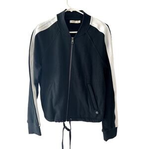 UGG Womens Lizy Track Jacket Merino Wool Black White Stripe Size Large  Zip Up